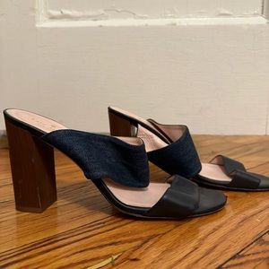 Kate Spade Denim and Navy Wooden Heel Sandals Sz 10